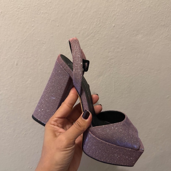 GIUSEPPE ZANOTTI - Purple Glitter Platform Heels – Chunky High Heel Slingback - Picture 1 of 4